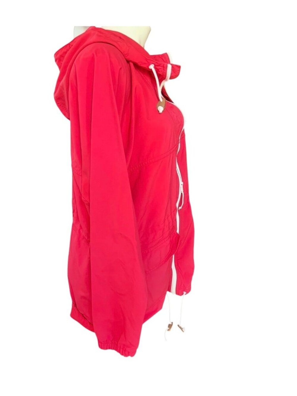 L.L. Bean Red Full-Zip Hooded Jacket With Drawstring Waist Size M Lightweight Ny - Picture 4 of 16